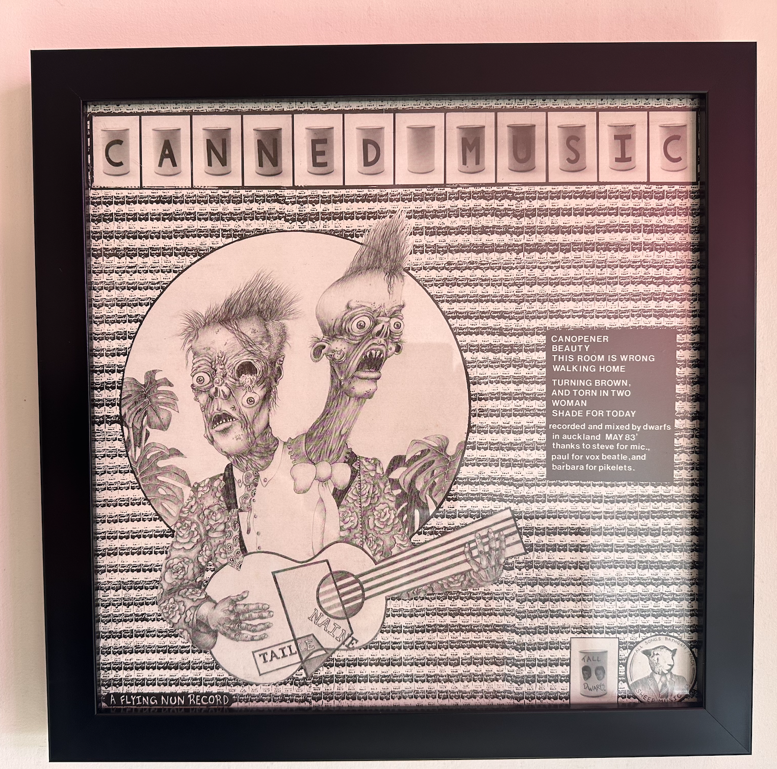 TALL DWARFS "canned music" Glass Framed Album Album Artwork 1983