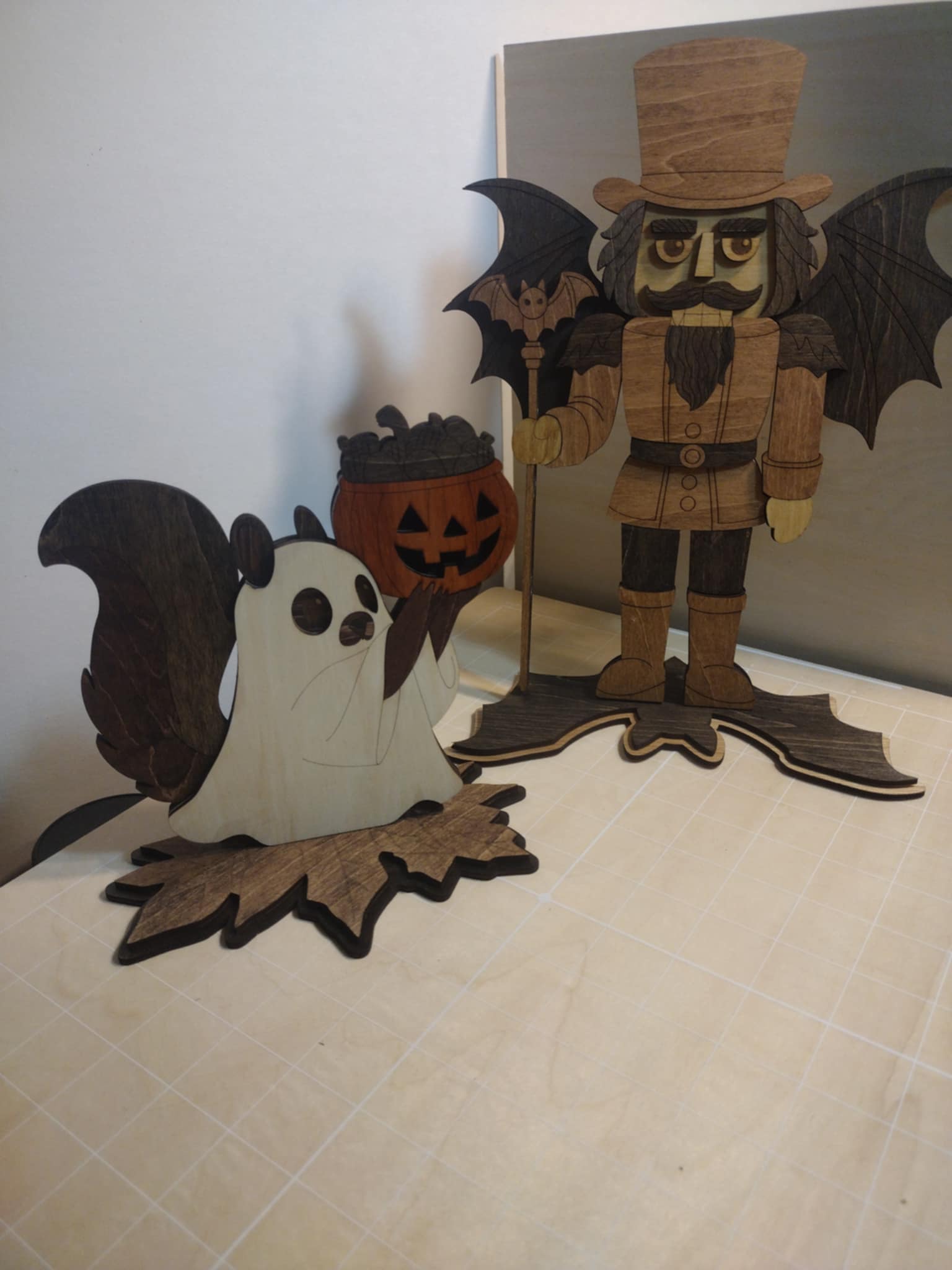 Wooden Nutcracker and Squirrel Duo