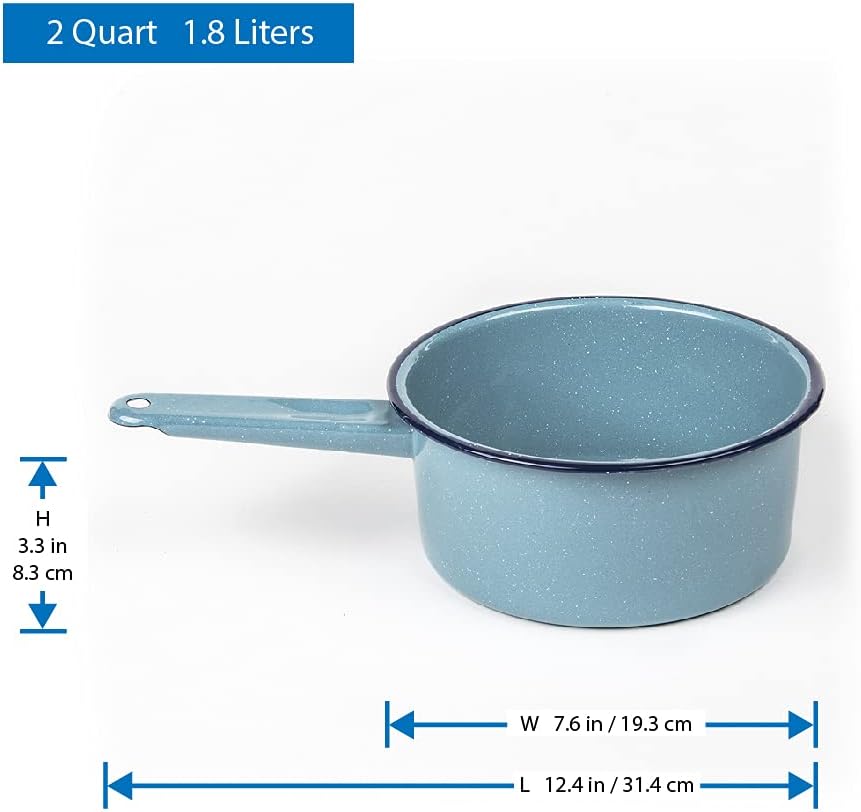 Enamel on Steel 2-quart Sauce Pan (Blue Color) - Outdoor & Indoor - Dishwasher Safe