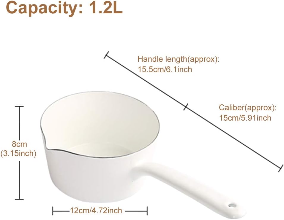 1.2L Enamel Milk Pan, Mini Butter Warmer, Enamelware Saucepan Pan with Pour Spout, Nonstick Enamel Milk Pot, Enamel Melting Pot for Induction Electric Gas Stoves