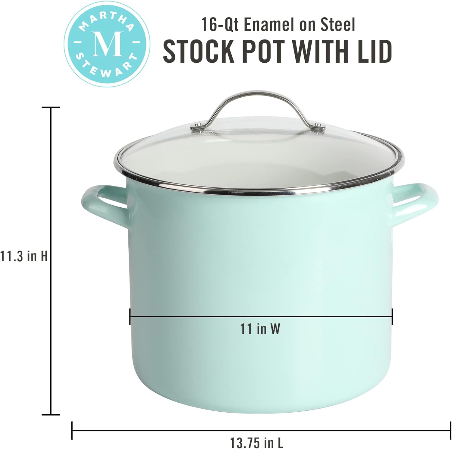 Thayer 12-Quart Enamel On Steel Scratch Resistant Stock Pot w/Lid - Martha Blue