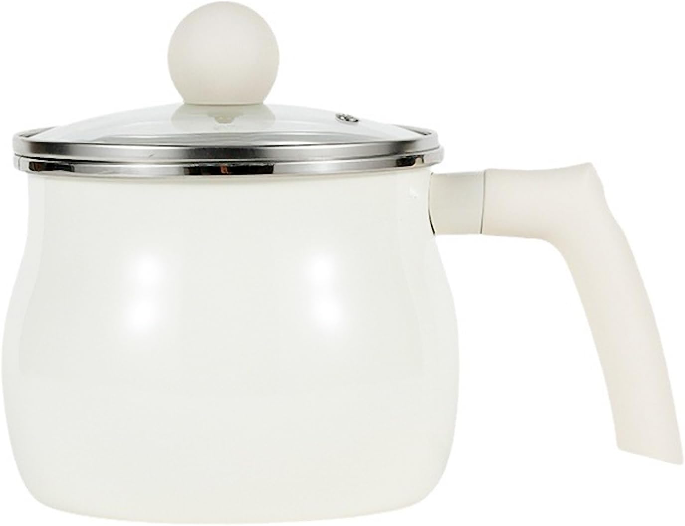 Enamel Milk Pan with Lid,2.1 Quarts Saucepan Butter Warmer with Effortless Handle, Healthy Soup Pot Cookware (White)