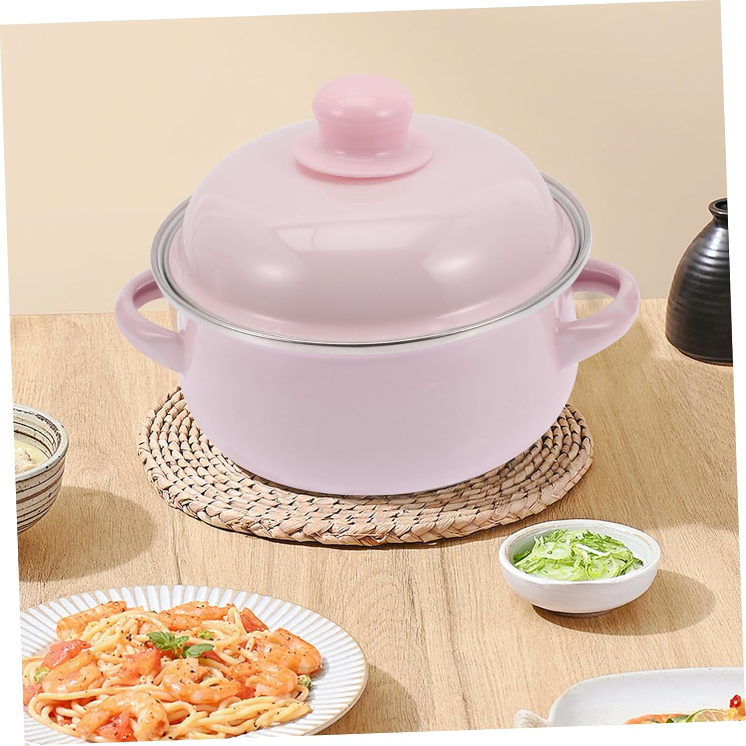 Double Handled Enamel Soup Pot with Lid Vintage Stockpot for Household Cooking Non-stick Stew Pot for Soup and Stew Making Kitchen Essential