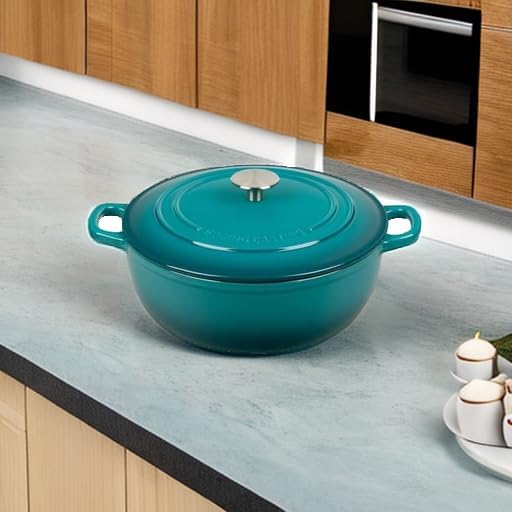 Enameled Cast Iron Dutch Oven Pot with Lid, 5 Quart, Round Dutch Ovens, Bread Oven Dual Handles, for Sourdough Bread Baking, Oven Safe up to 500°F, Darkcyan