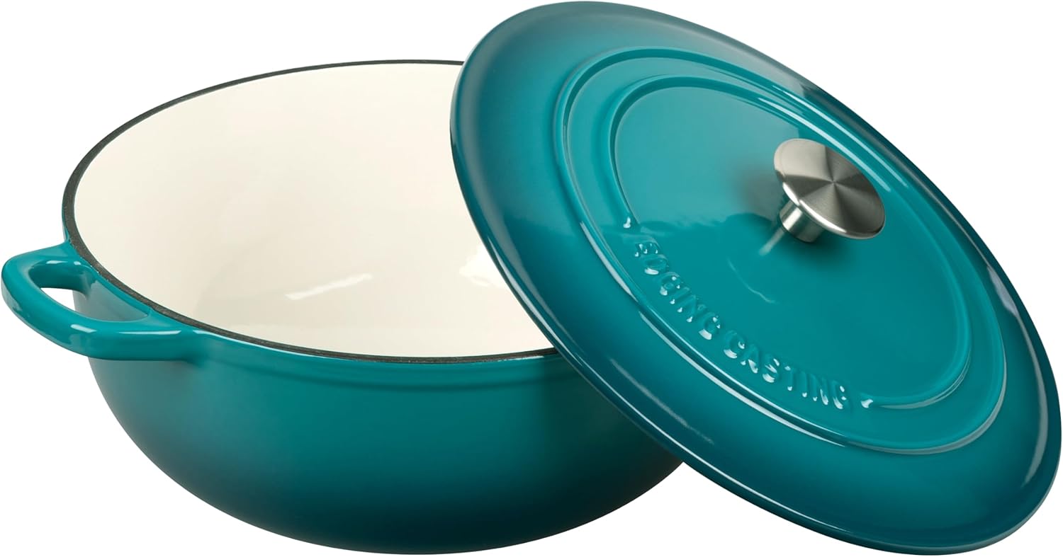 Enameled Cast Iron Dutch Oven Pot with Lid, 5 Quart, Round Dutch Ovens, Bread Oven Dual Handles, for Sourdough Bread Baking, Oven Safe up to 500°F, Darkcyan