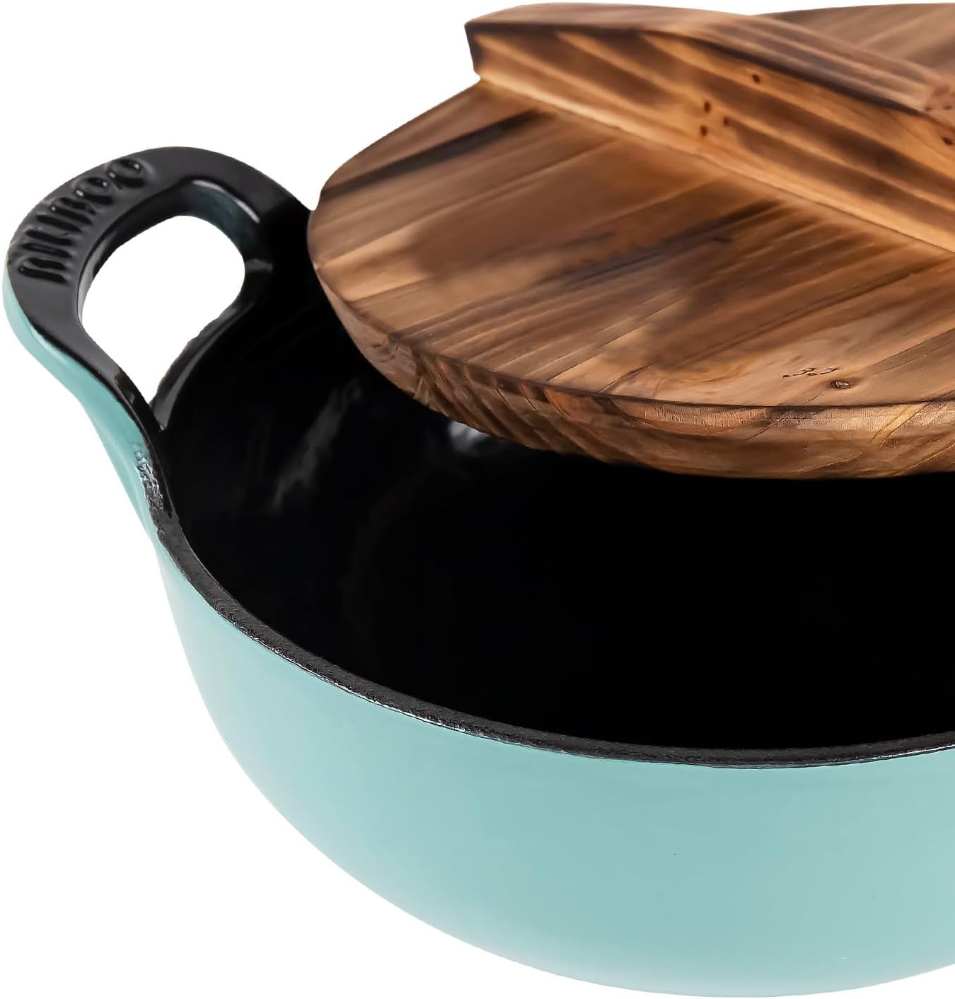2 Quart Dutch Oven Pot Round Cast Iron Enamel Cookware with Wooden Lid Soup Pot Mini Soup Pots -Gradient Blue