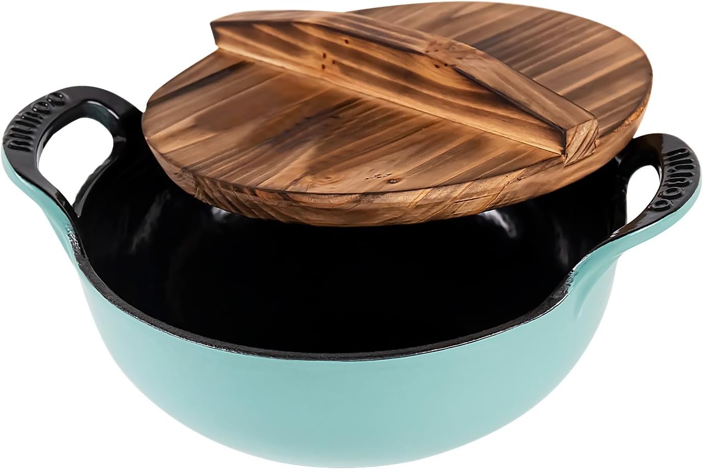 2 Quart Dutch Oven Pot Round Cast Iron Enamel Cookware with Wooden Lid Soup Pot Mini Soup Pots -Gradient Blue