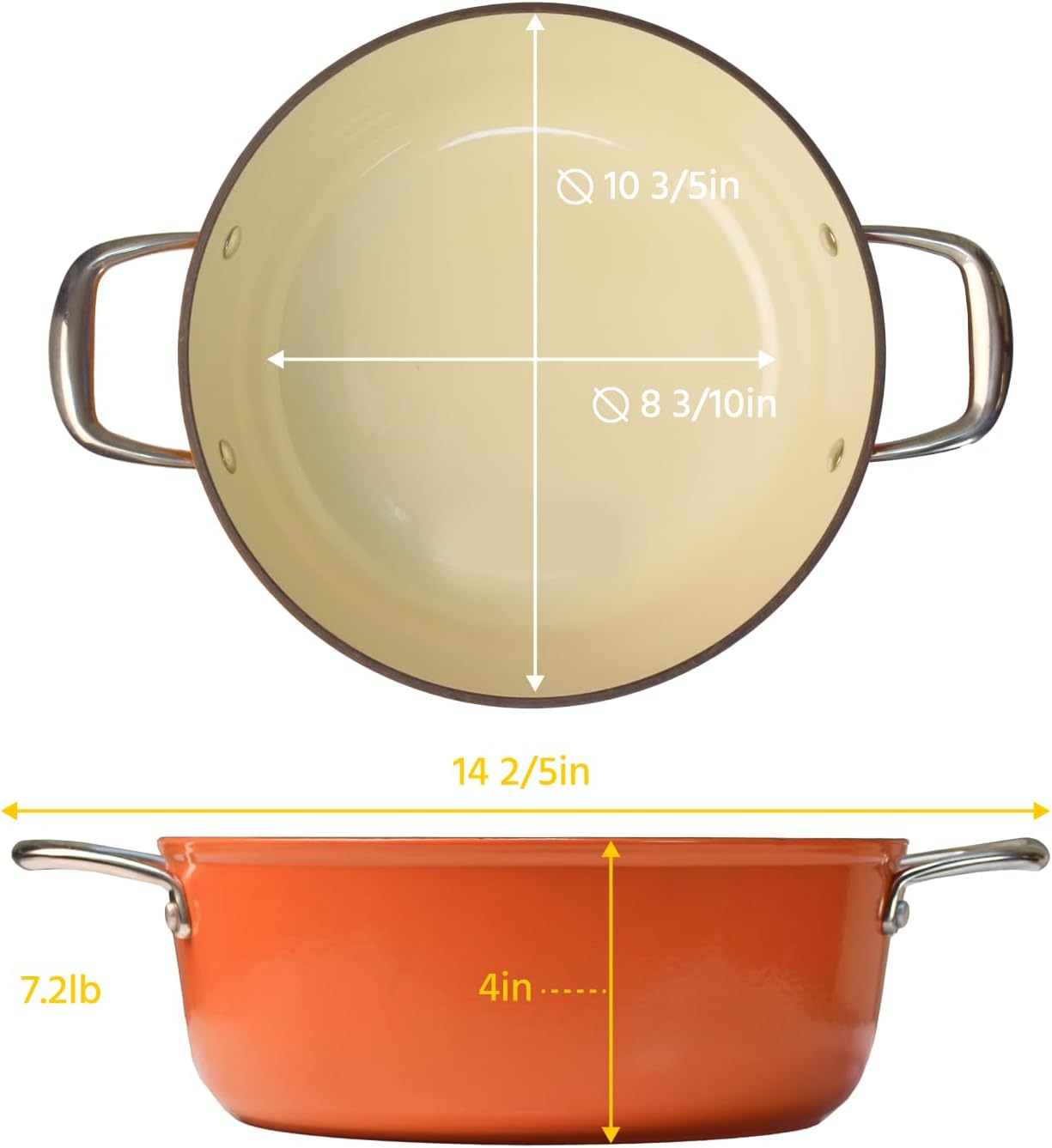 5 Quart Lightweight Enameled Cast Iron Dutch Oven with Lid - Dual Handles - Toxin-Free - Oven Safe up to 500° F or on Stovetop - Use to Marinate, Cook, Bake, Refrigerate and Serve - Tangelo
