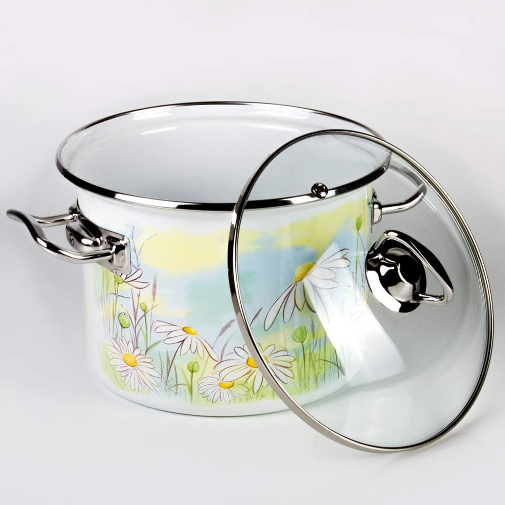 Enamel Stock Pot Daisy Fields Enamel Cooking Pot Enameled Pot with Lid (5.8-qt. (5.5 L))
