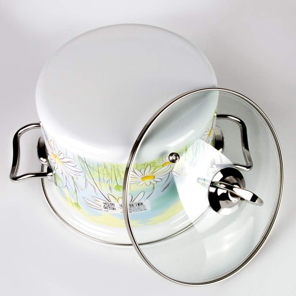 Enamel Stock Pot Daisy Fields Enamel Cooking Pot Enameled Pot with Lid (5.8-qt. (5.5 L))