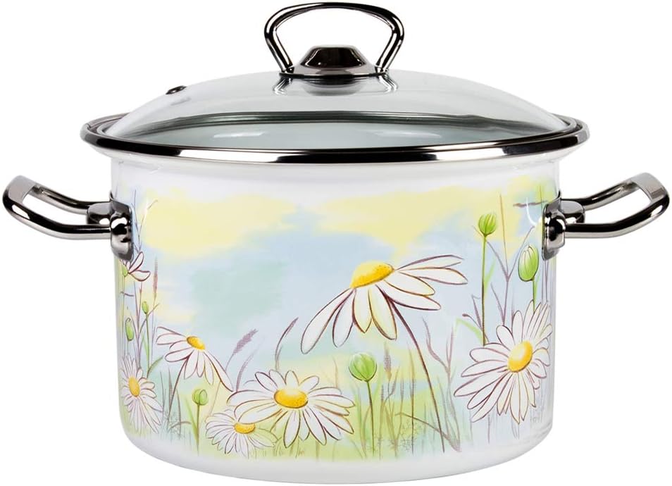 Enamel Stock Pot Daisy Fields Enamel Cooking Pot Enameled Pot with Lid (5.8-qt. (5.5 L))
