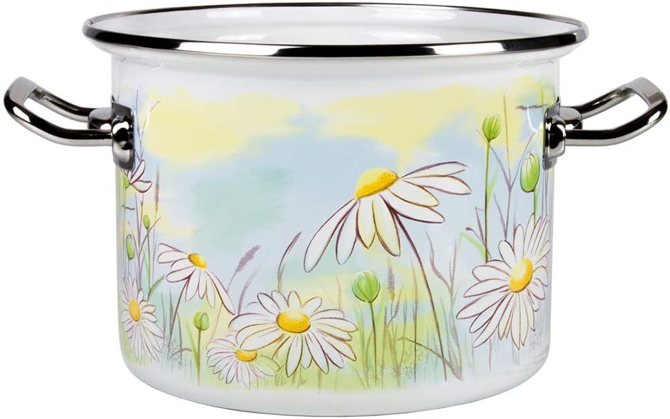 Enamel Stock Pot Daisy Fields Enamel Cooking Pot Enameled Pot with Lid (5.8-qt. (5.5 L))