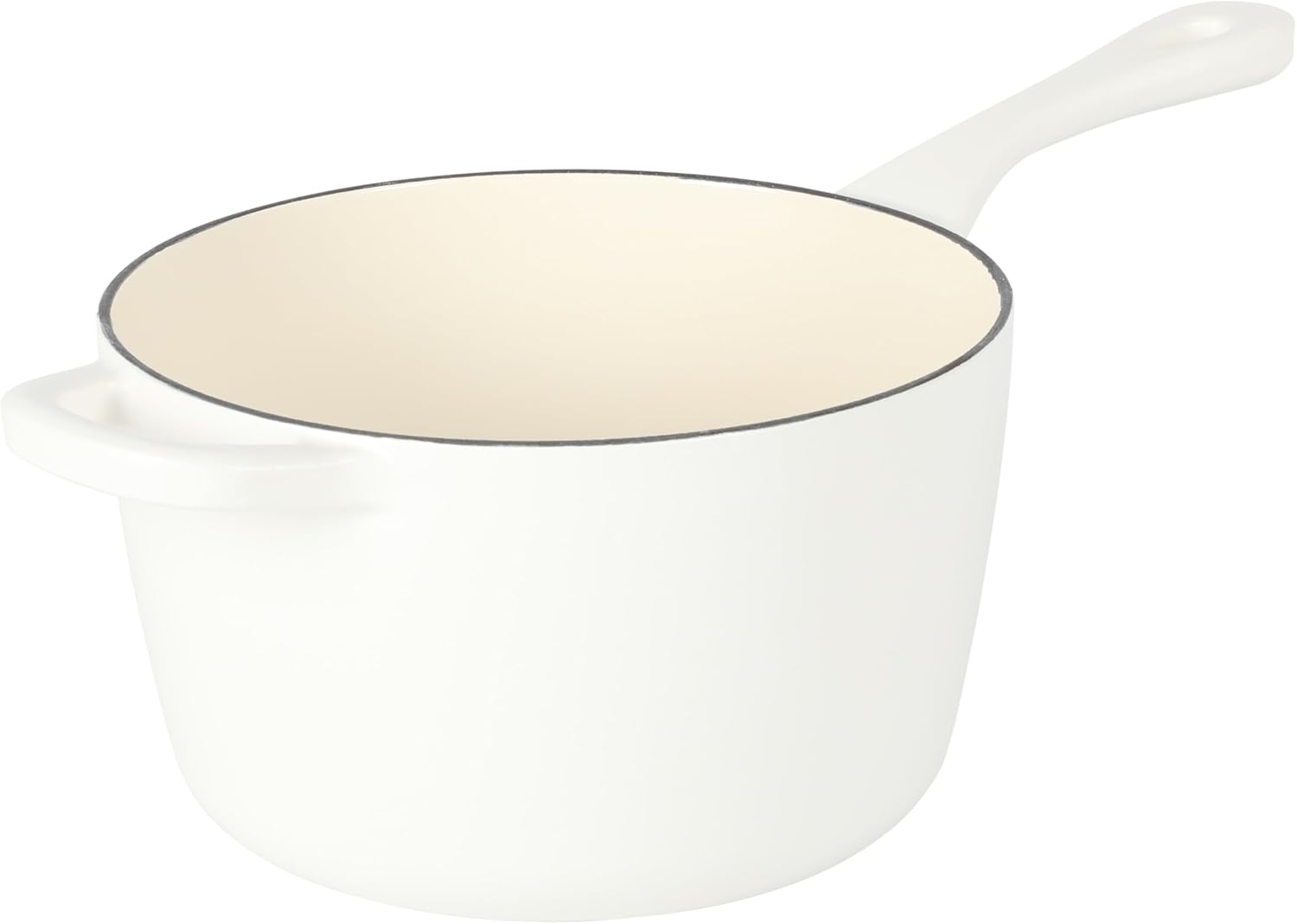  3 Qt European Enameled Cast Iron Sauce Pan W/Lid - Matte Linen White