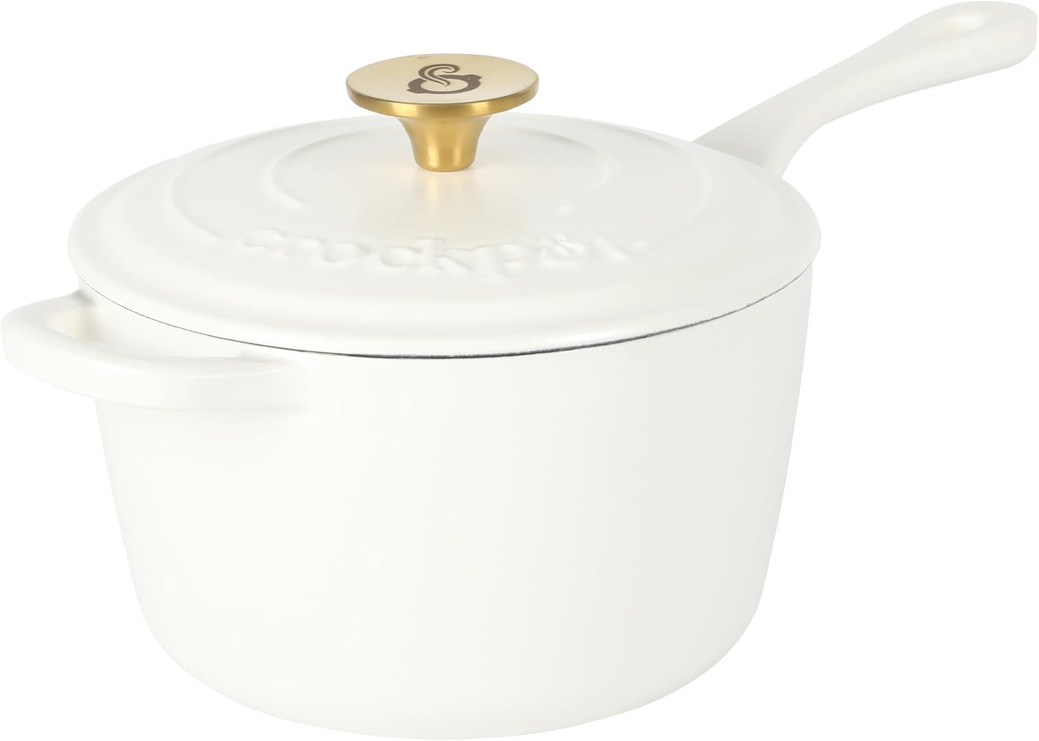  3 Qt European Enameled Cast Iron Sauce Pan W/Lid - Matte Linen White