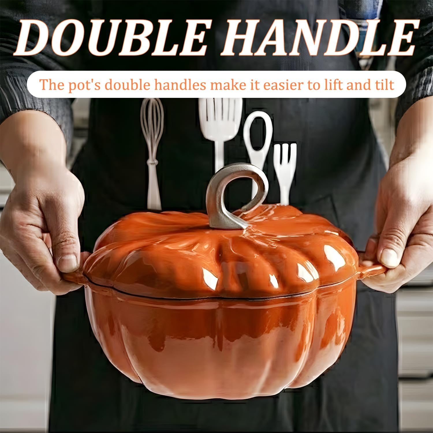 Pumpkin Cast Iron Dutch Oven, 4qt Pumpkin Cocotte, Pumpkin Shape Cooking Pot Enamel Pot, Pumpkin Pot with Lid, Stew Pot Soup Pot,Serves 3-5, Halloween Thanksgiving Decor Pot Gift