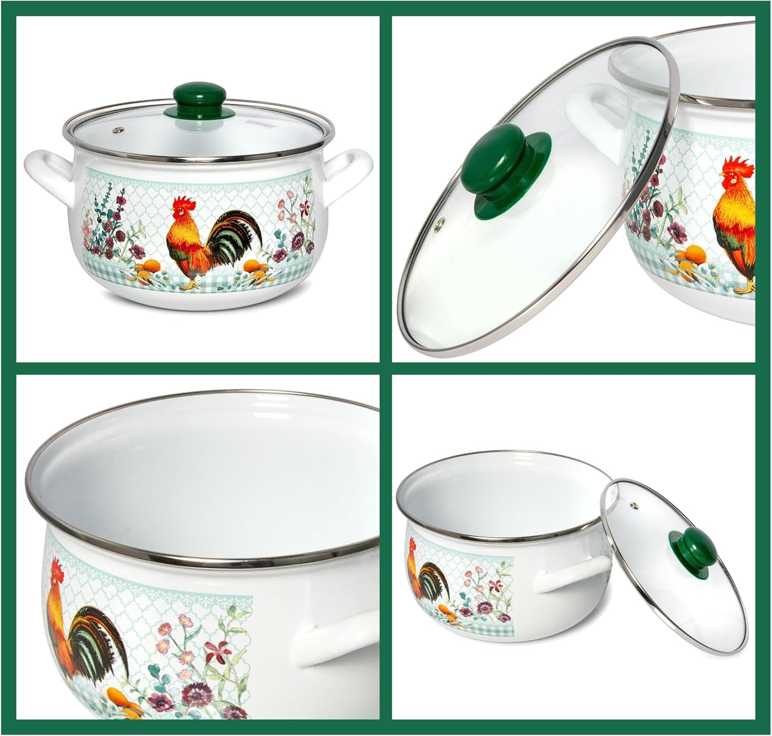 Enameled Aluminum Soup Pot Golden Rooster Belly Deep Casserole Cooking Pot with Glass Lid Enameled Camping Cookware Camping Stockpot for Cooking (2.95-qt. (2.8 L))