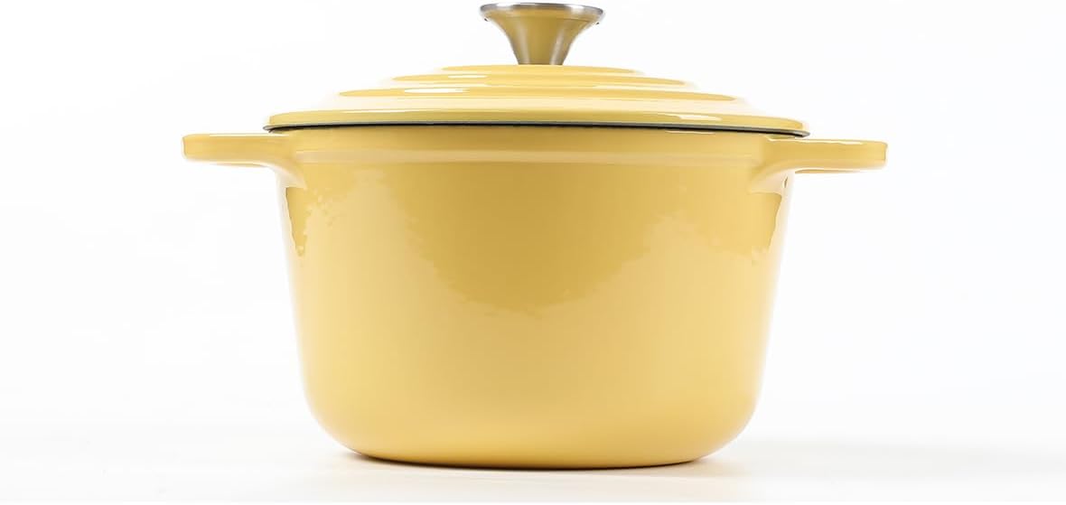 Enameled Cast Iron Dutch Oven with Lid, 1.5 Quart Deep Round Dutch Oven with Dual Handles, Yellow