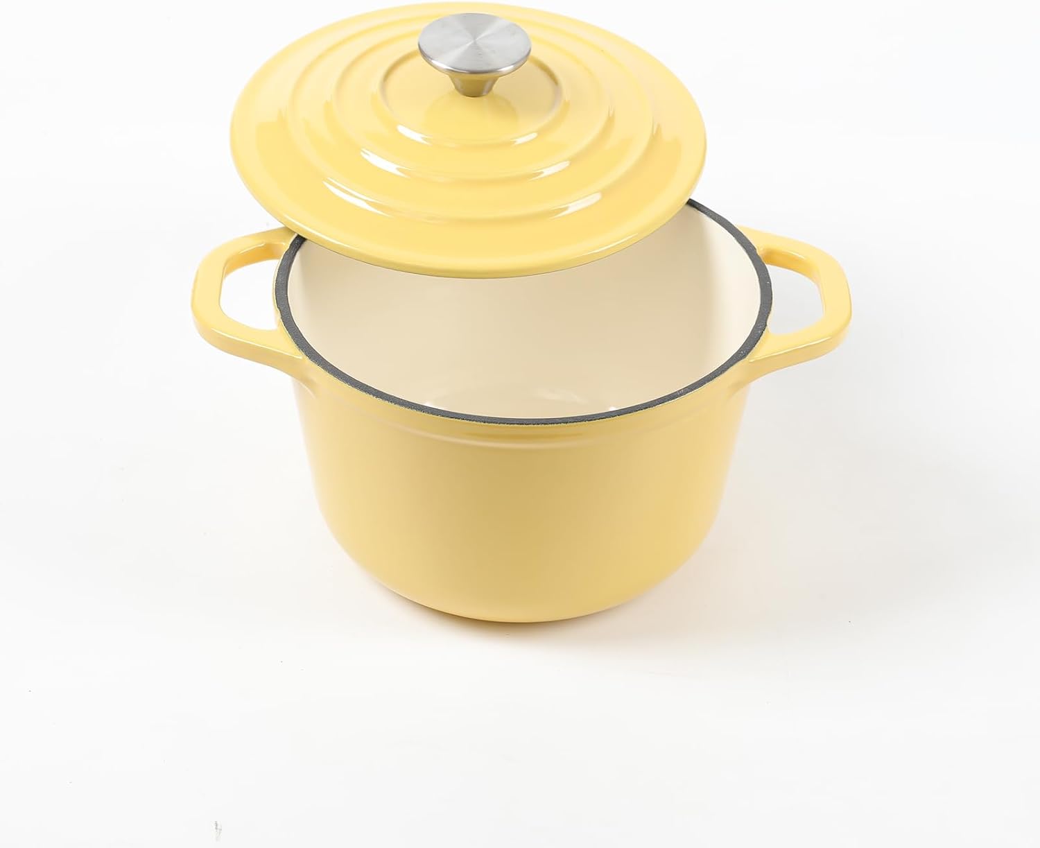 Enameled Cast Iron Dutch Oven with Lid, 1.5 Quart Deep Round Dutch Oven with Dual Handles, Yellow