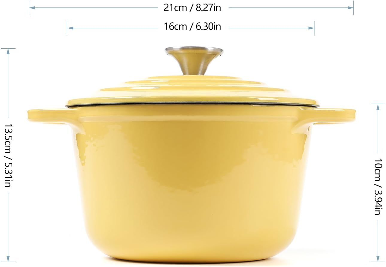 Enameled Cast Iron Dutch Oven with Lid, 1.5 Quart Deep Round Dutch Oven with Dual Handles, Yellow