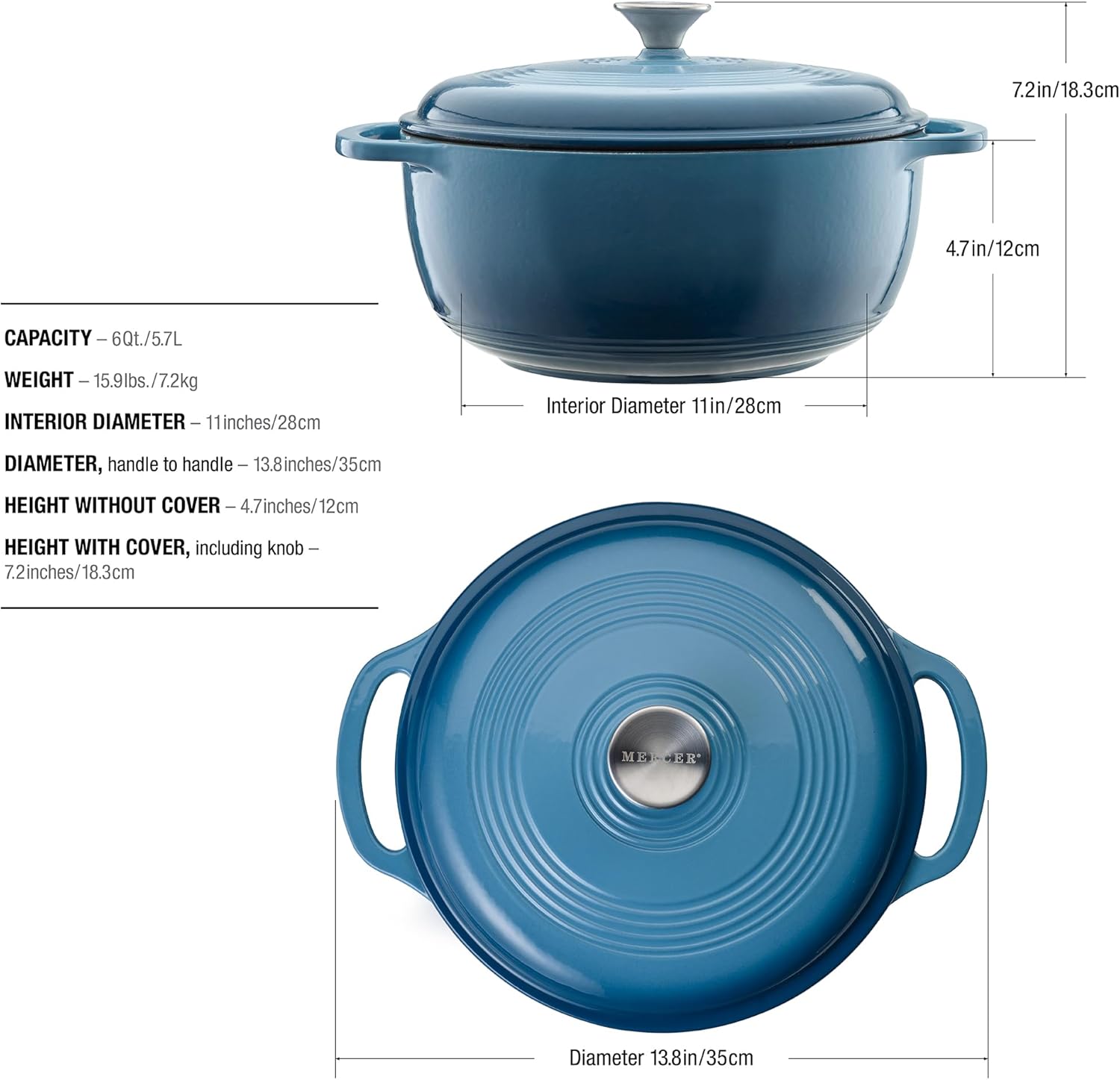 Enameled Cast Iron Round Dutch Oven, 6 qt., Teal
