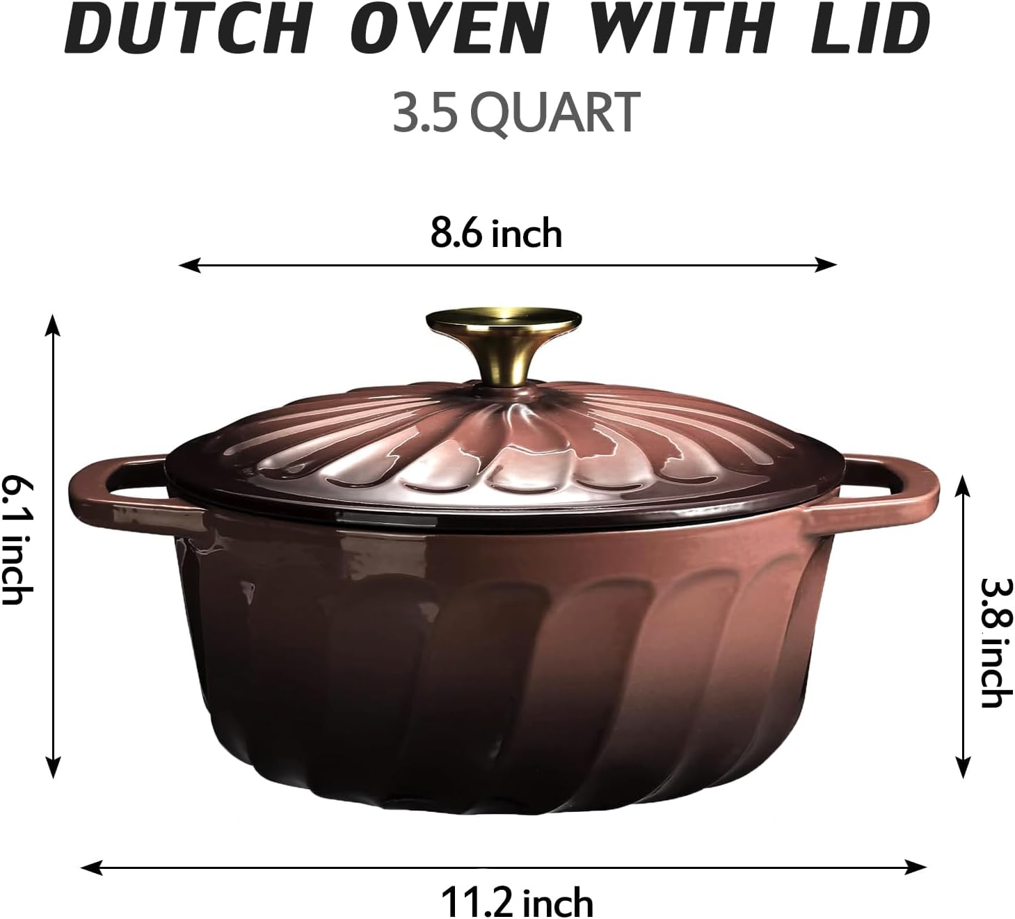Enameled Dutch Oven with Lid, 3.5 Quart Cast Iron Dutch Oven Pot,Dual Handles for Bread Baking, Cook, Bake, Refrigerate Safe across All Cooktops (Brown)
