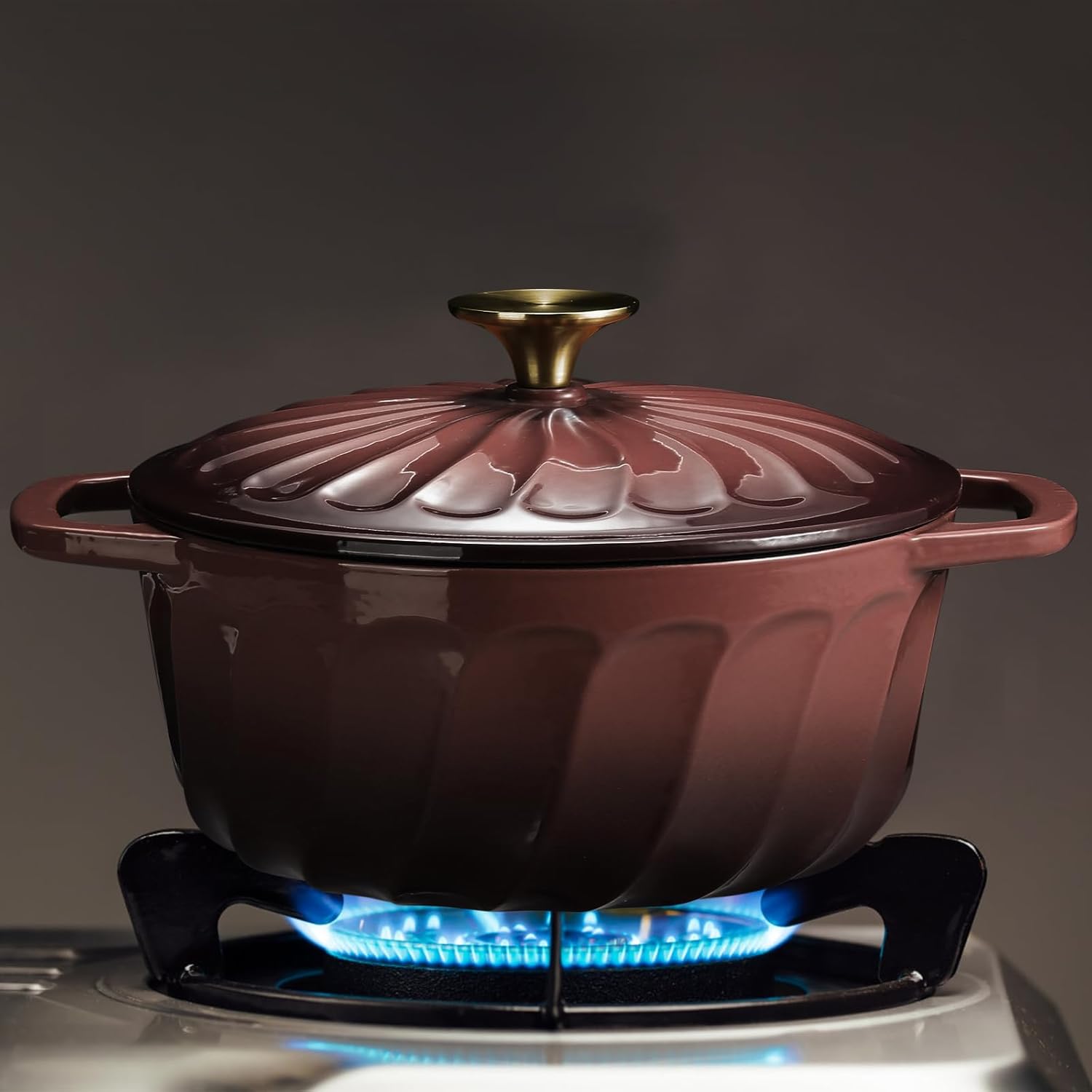 Enameled Dutch Oven with Lid, 3.5 Quart Cast Iron Dutch Oven Pot,Dual Handles for Bread Baking, Cook, Bake, Refrigerate Safe across All Cooktops (Brown)
