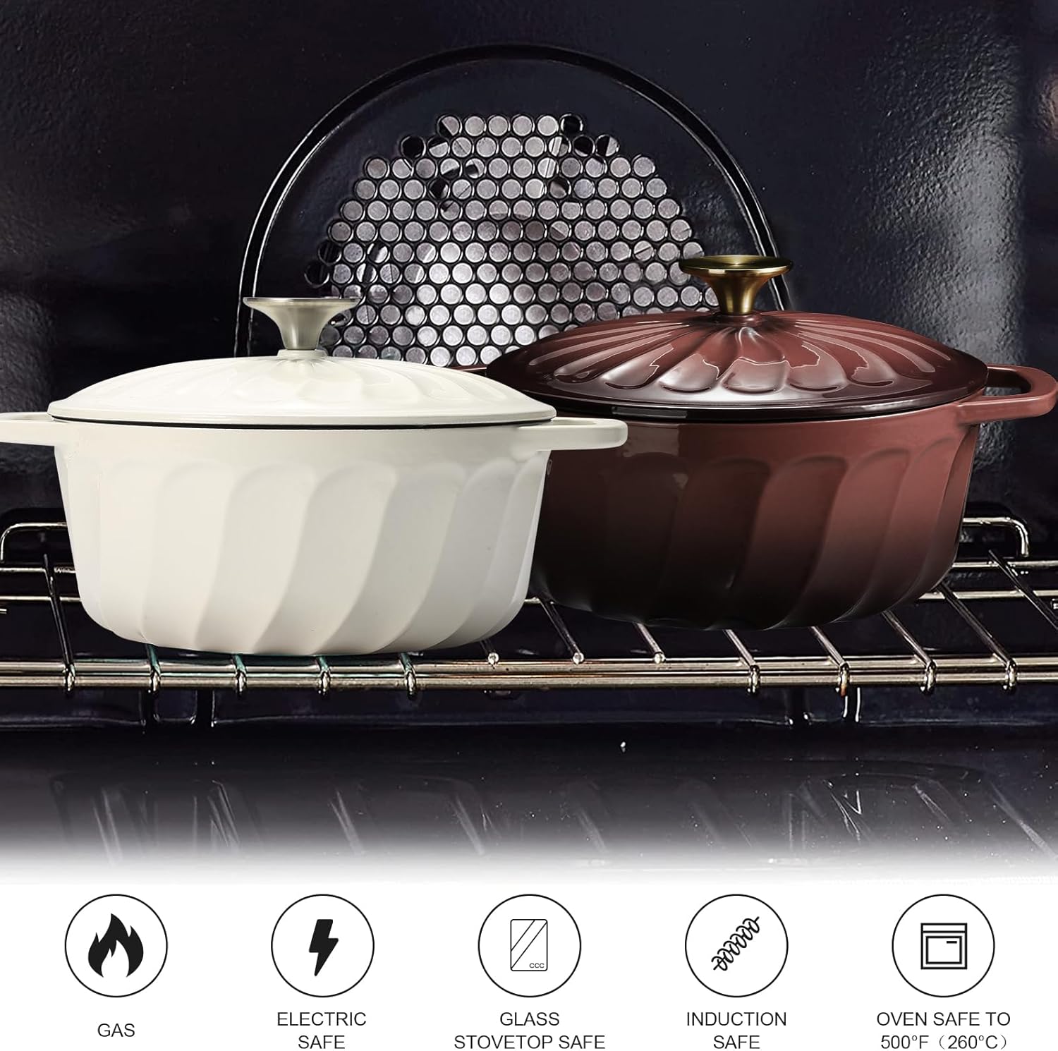 Enameled Dutch Oven with Lid, 3.5 Quart Cast Iron Dutch Oven Pot,Dual Handles for Bread Baking, Cook, Bake, Refrigerate Safe across All Cooktops (Brown)