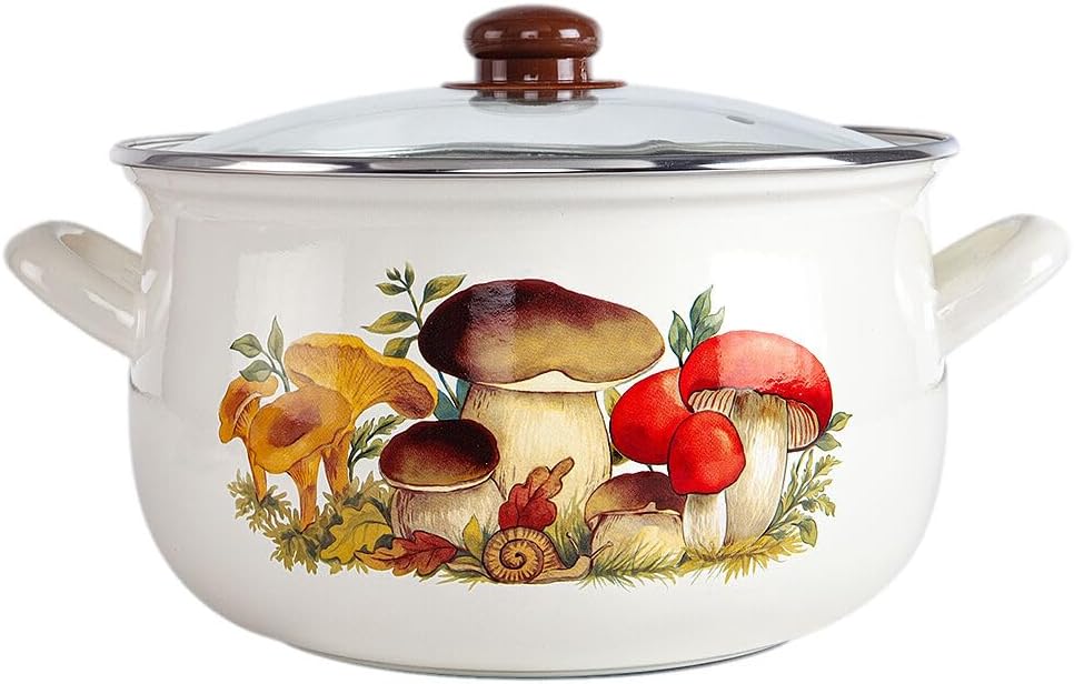Enameled Aluminum Soup Pot Mushrooms Belly Deep Casserole Cooking Pot with Glass Lid Enameled Camping Cookware Camping Stockpot for Cooking (6.55-qt. (6.2 L))
