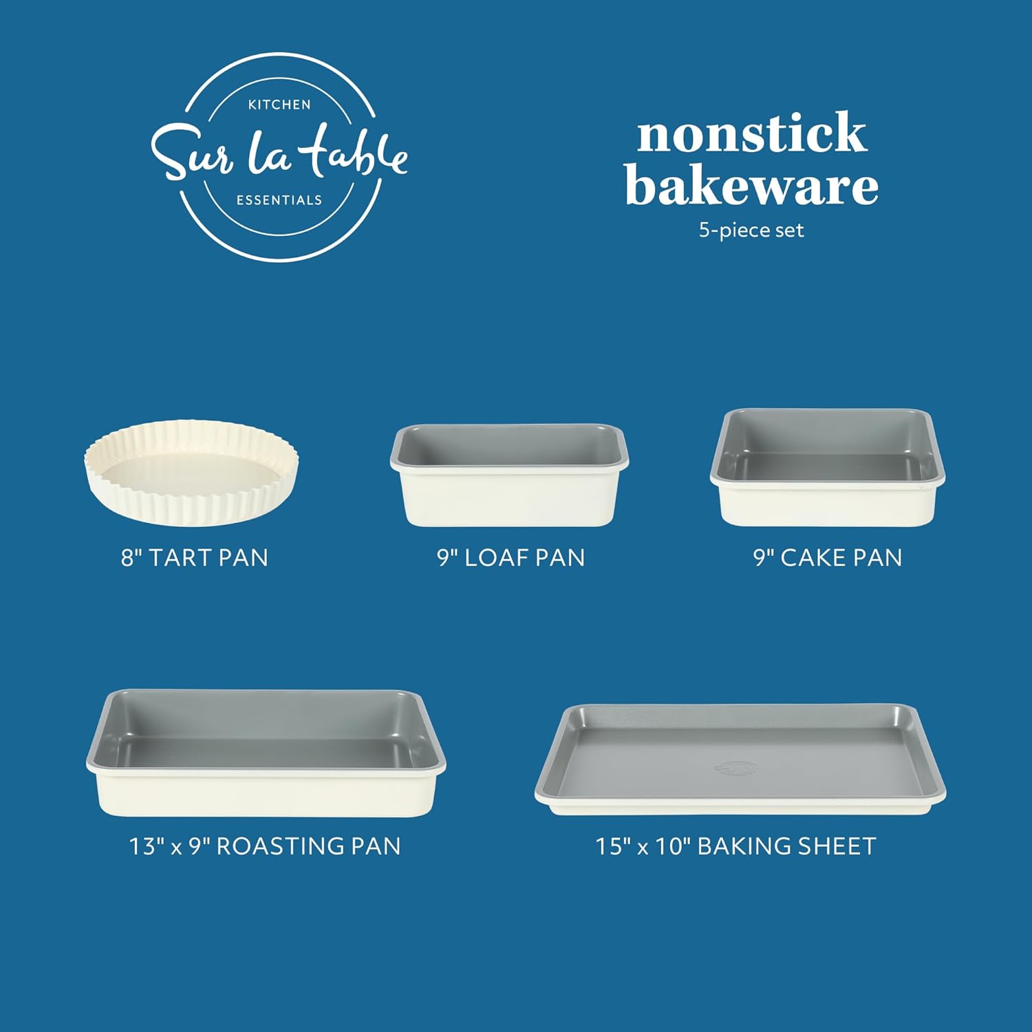 Kitchen Essential Carbon Steel Baking Pans Bakeware Set W/Premium PFA Free Grey Ceramic Non stick - Linen White Exterior