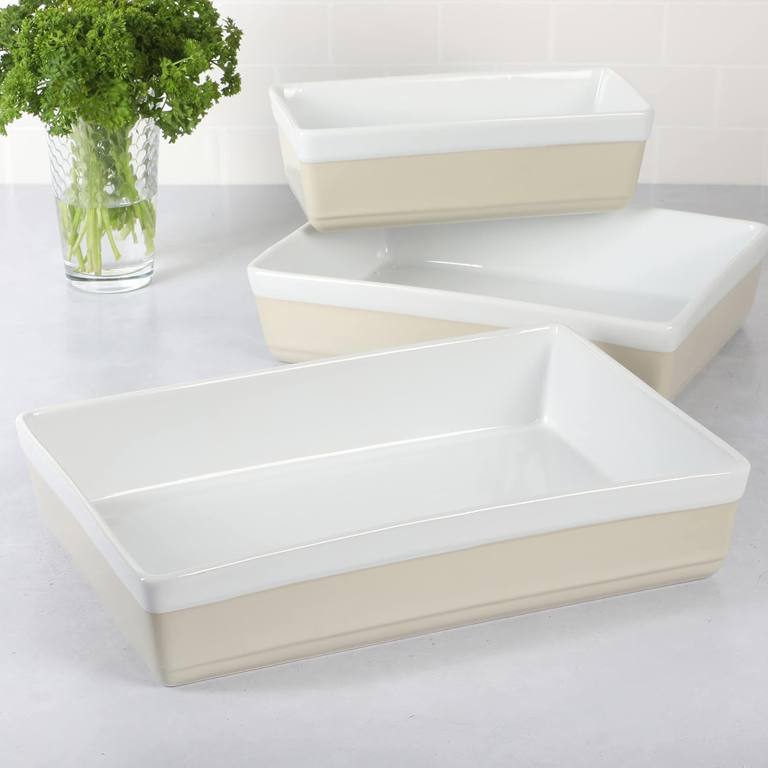 3 Piece Oven to Table Stoneware Bakeware, Baking Dish & Casserole Set- Grey