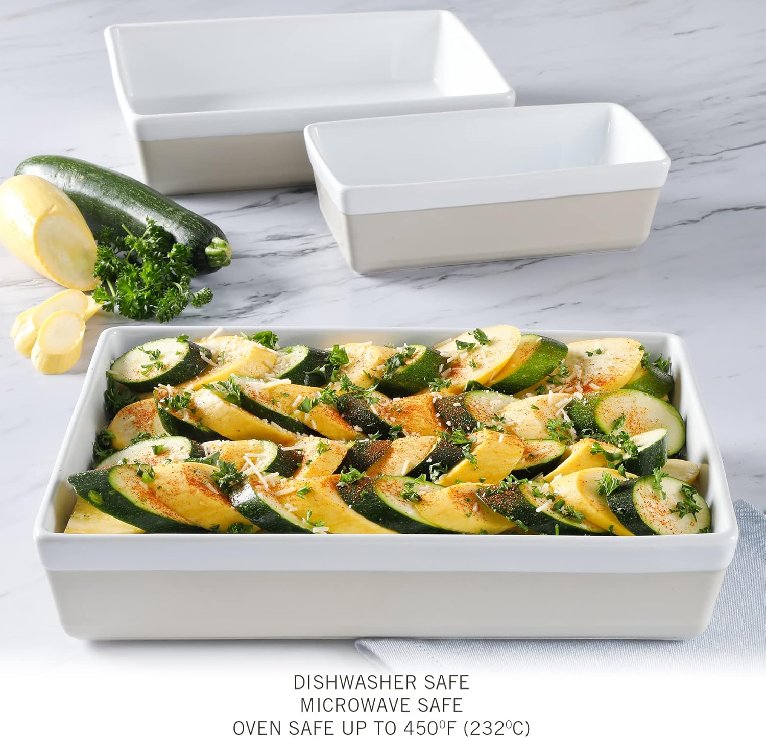 3 Piece Oven to Table Stoneware Bakeware, Baking Dish & Casserole Set- Grey