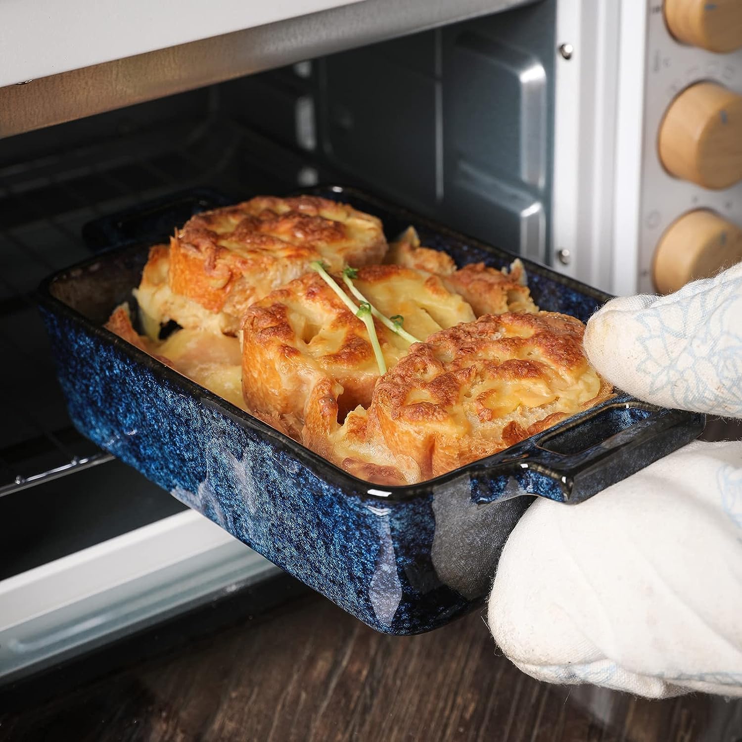 Ceramic Bakeware Set, Porcelain Rectangular Lasagna Pans Casserole Dish Set for Baking, Cooking, Kitchen, Cake Dinner, Banquet and Daily Use, 3 PCS, 15 x 8.5 Inches(Blue)