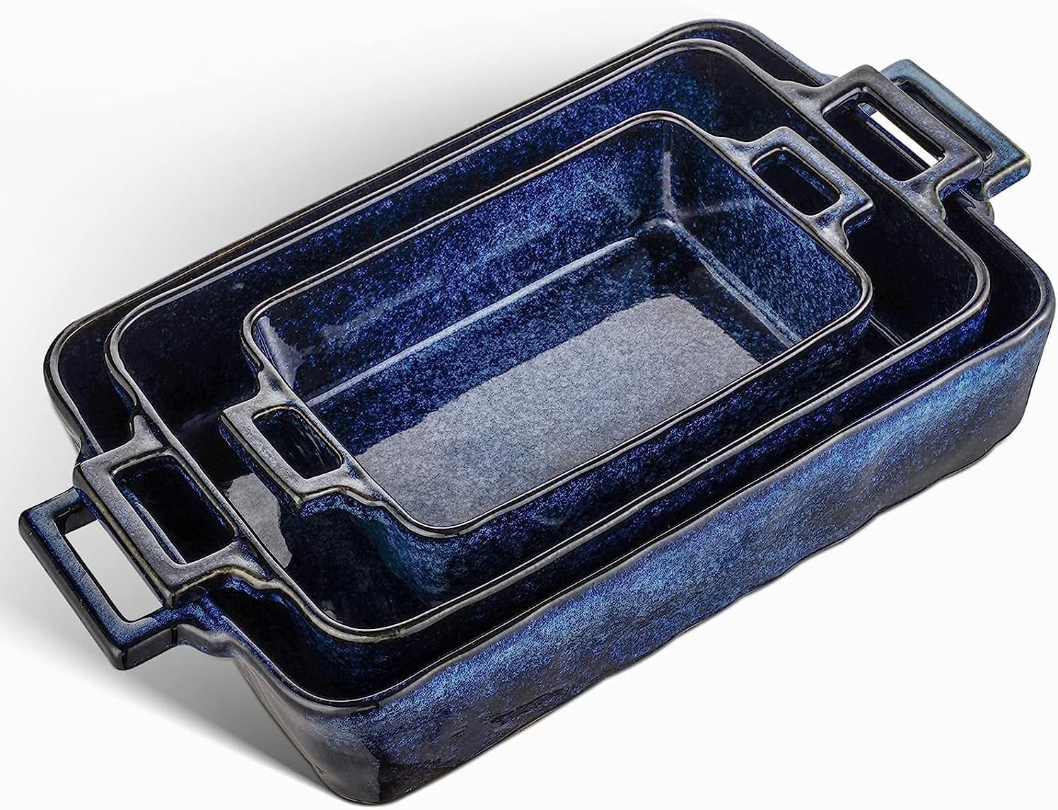 Ceramic Bakeware Set, Porcelain Rectangular Lasagna Pans Casserole Dish Set for Baking, Cooking, Kitchen, Cake Dinner, Banquet and Daily Use, 3 PCS, 15 x 8.5 Inches(Blue)