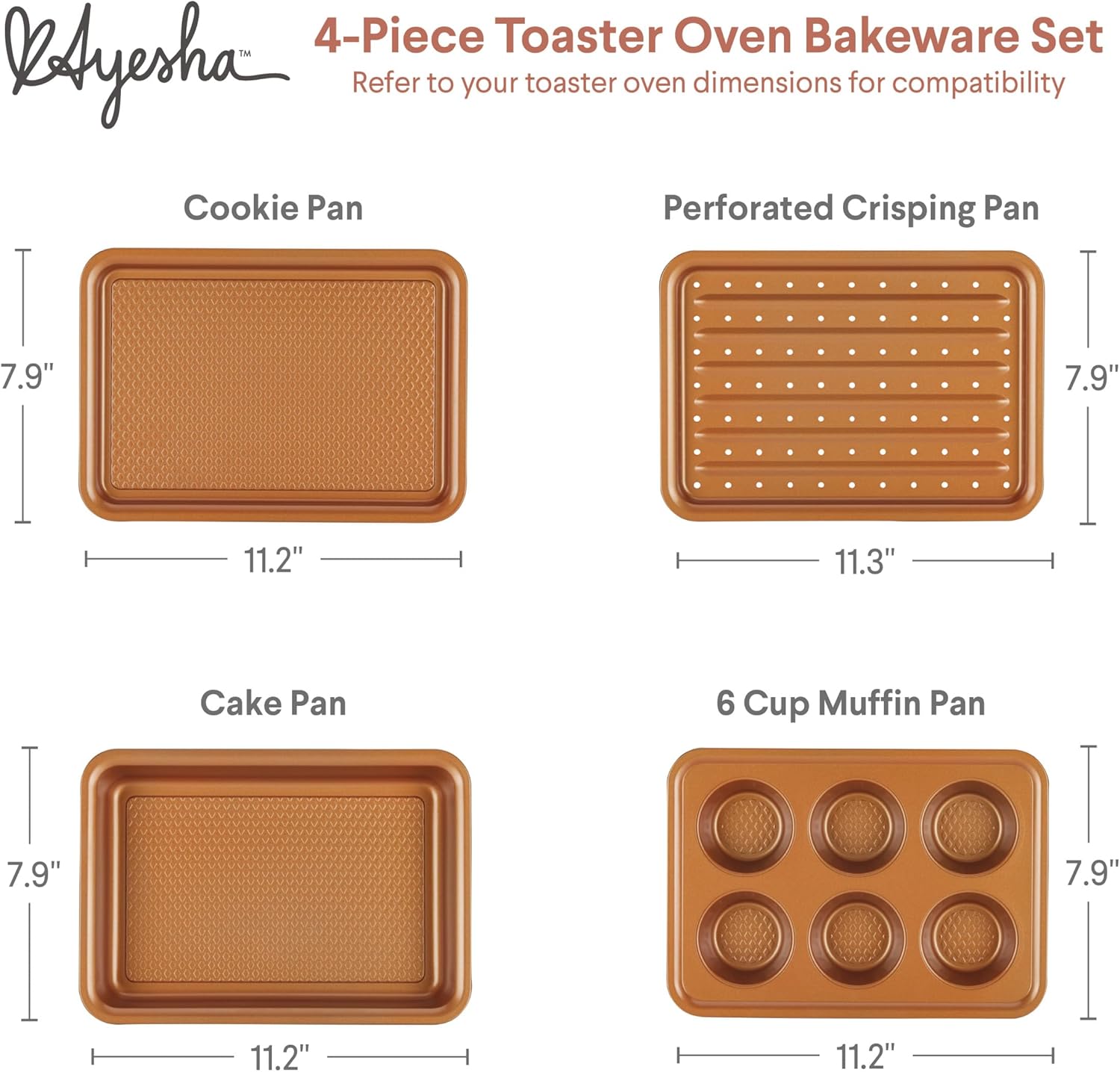Curry Nonstick Bakeware Toaster Oven Set with Nonstick Baking Pan, Cookie Sheet / Baking Sheet and Muffin Pan / Cupcake Pan - 4 Piece, Copper Brown