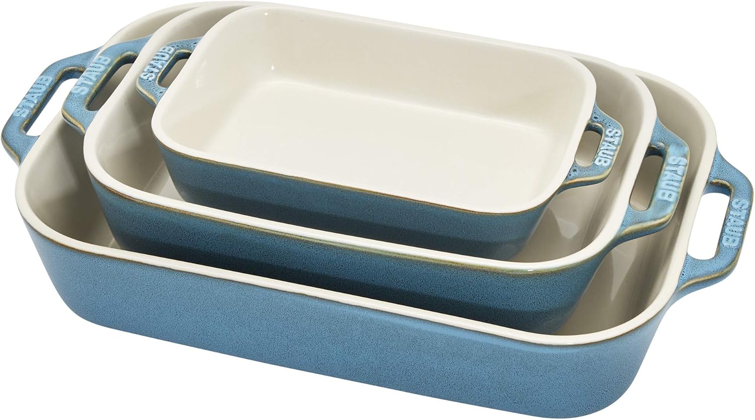 Ceramic Baking Dish Set, 3pc, Rustic Turquoise