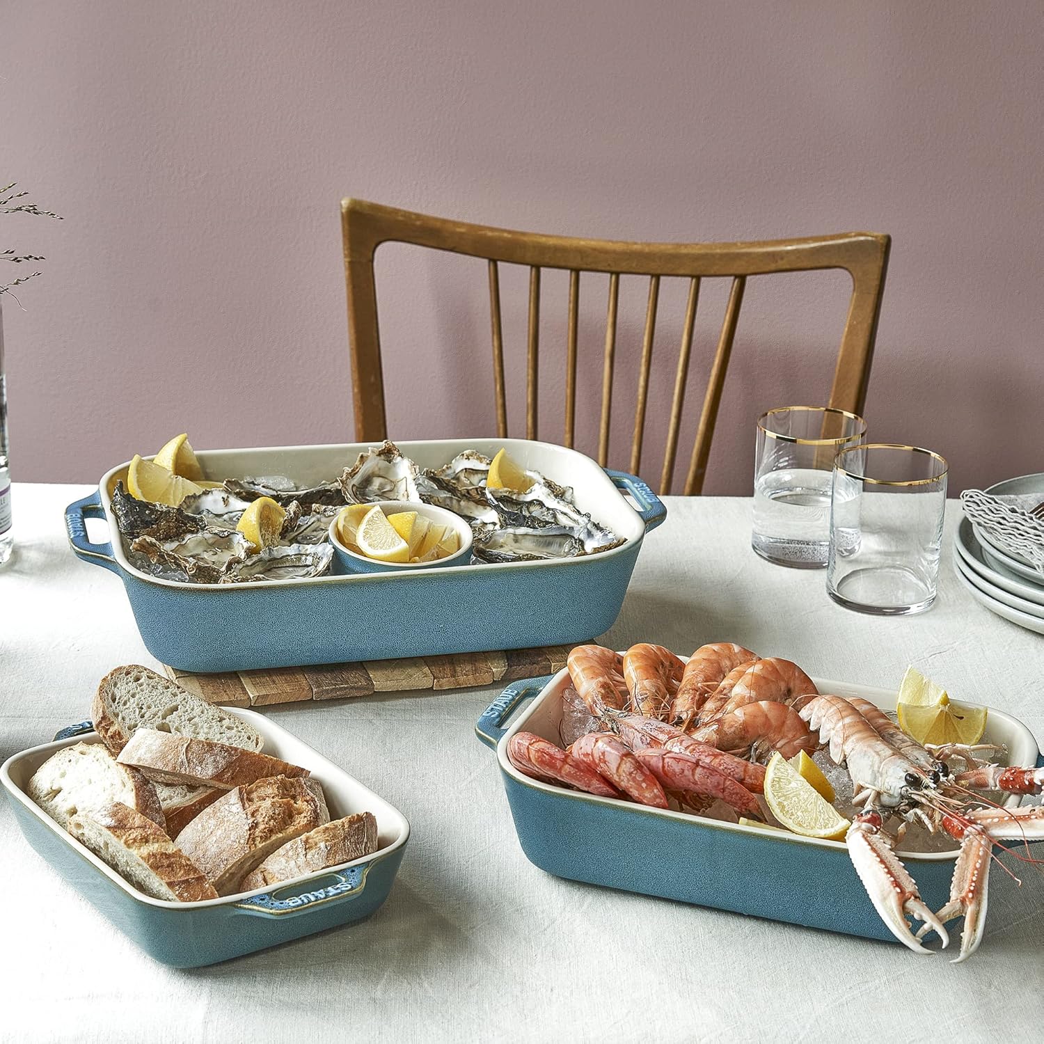 Ceramic Baking Dish Set, 3pc, Rustic Turquoise