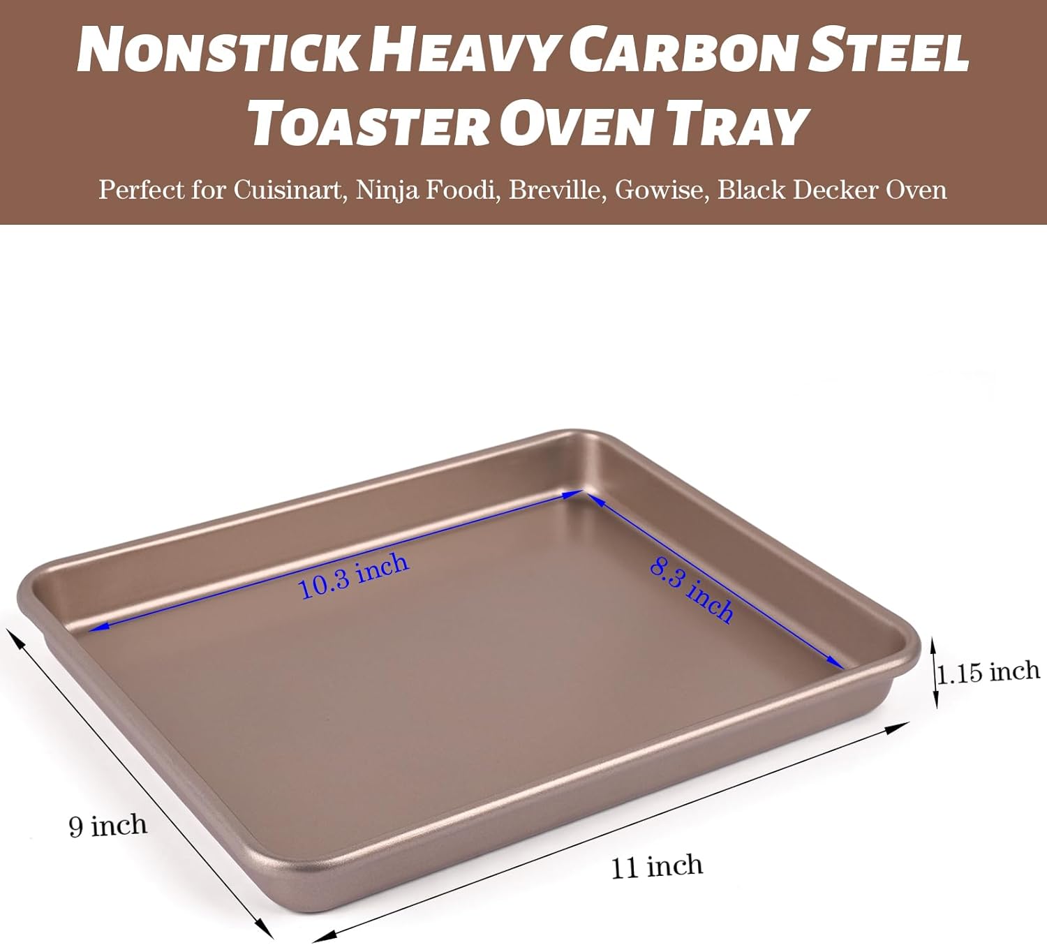 9 x 11 Inch Air Fryer Toaster Oven Tray, Set of 2 Nonstick Heavy Carbon Steel Toaster Baking Pan