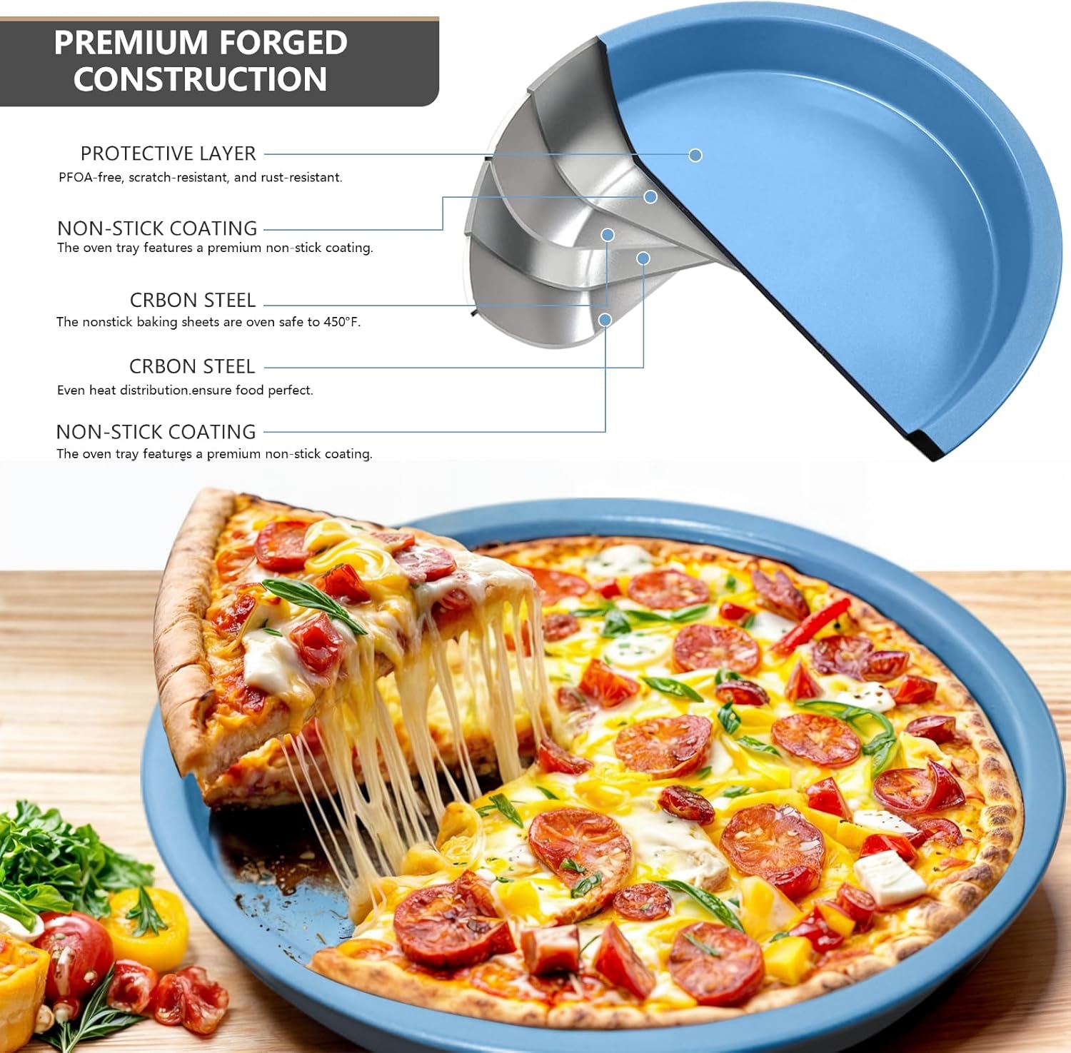 Baking Pans Set with Nonstick Coating - UltraThick Professional 8-Piece Bi-Color Pans including Cookie Sheet, Muffin, Cake Pans, and Cooling Rack - Dishwasher Safe, Heavy Duty