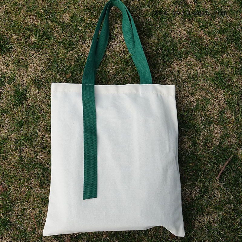 Long Green Webbing Handle Tote Canvas Handbags  