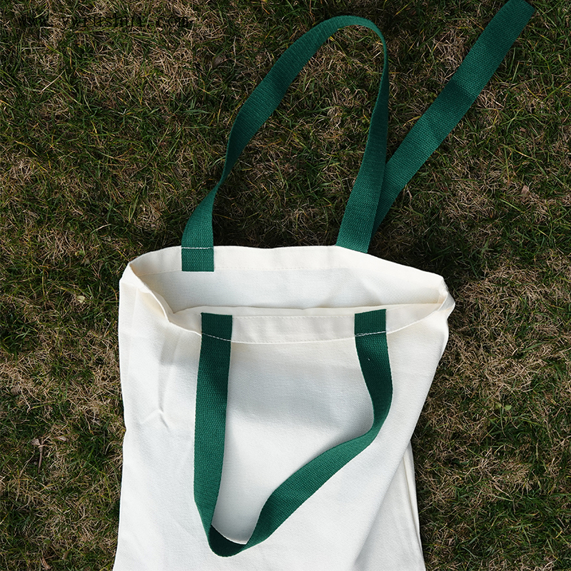 Long Green Webbing Handle Tote Canvas Handbags  