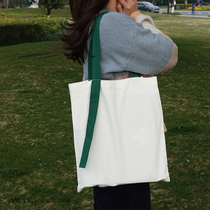 Long Green Webbing Handle Tote Canvas Handbags  