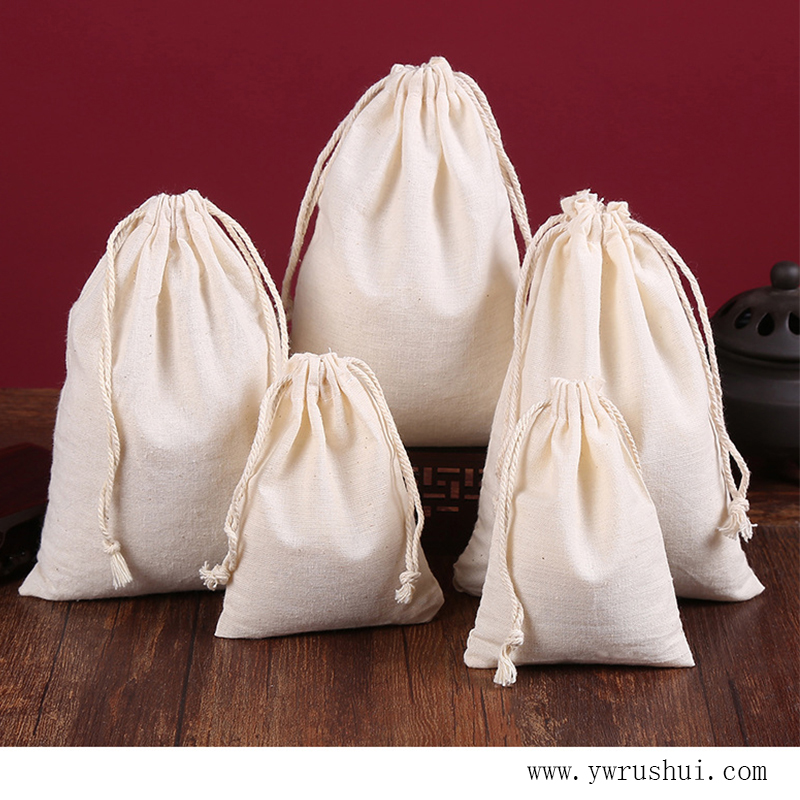 9 Sizes 100% Natural Cotton Bag with Drawstring