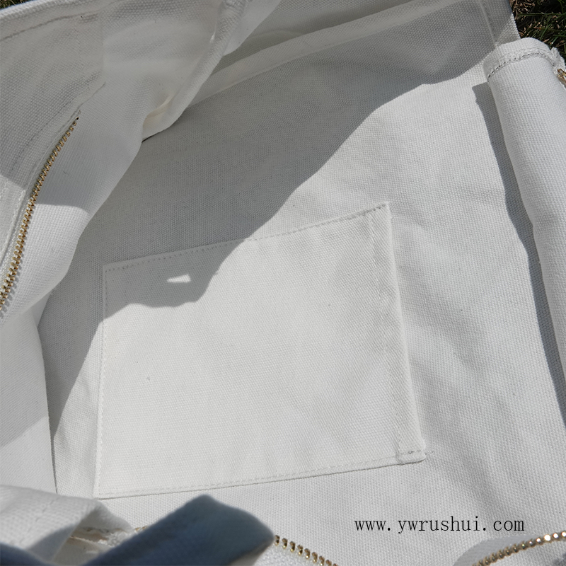 12oz White Cotton Canvas Tote Bag with Metal Gold Zip & Interior Pocket