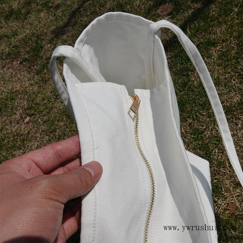 12oz White Cotton Canvas Tote Bag with Metal Gold Zip & Interior Pocket