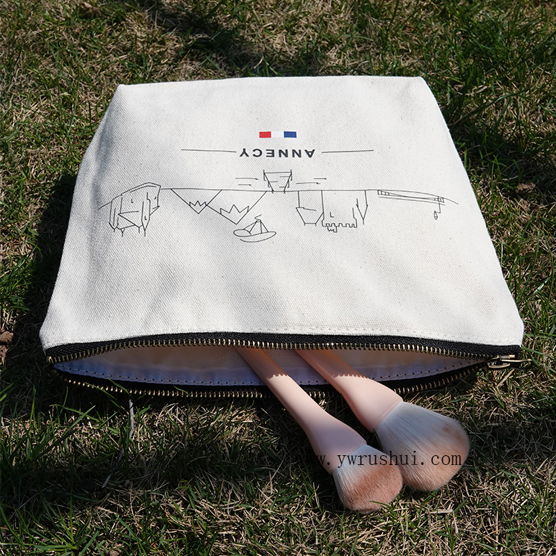 12oz Canvas Cosmetic Zipper Pouch Bags with Brass Metal Zip Closure