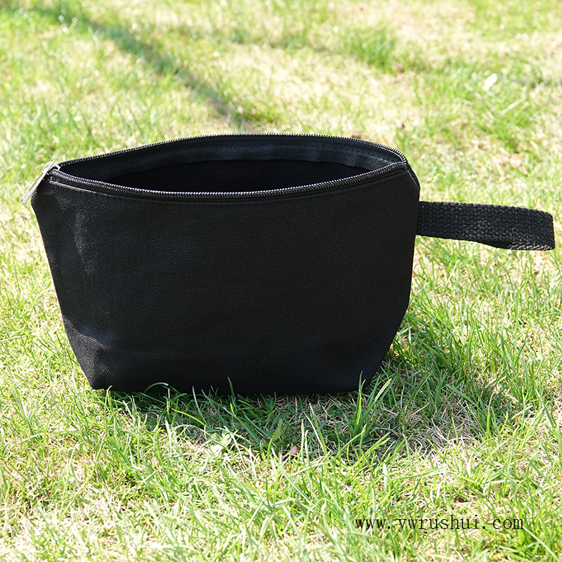 Heavy Duty 16oz Black Cotton Canvas Cosmetics Bags with Wrist Handle Ear  
