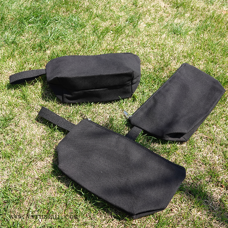 Heavy Duty 16oz Black Cotton Canvas Cosmetics Bags with Wrist Handle Ear  