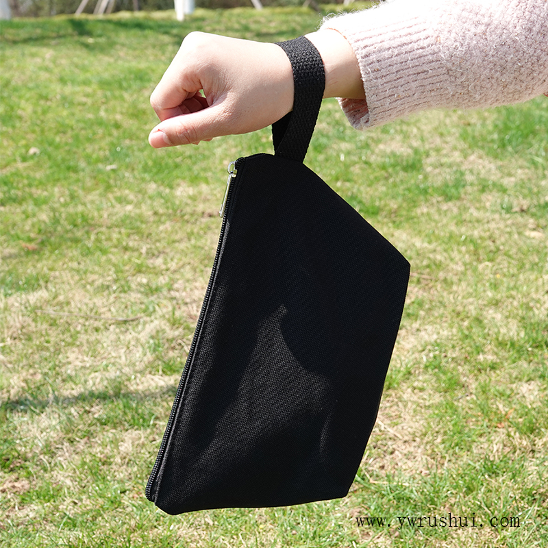 Heavy Duty 16oz Black Cotton Canvas Cosmetics Bags with Wrist Handle Ear  