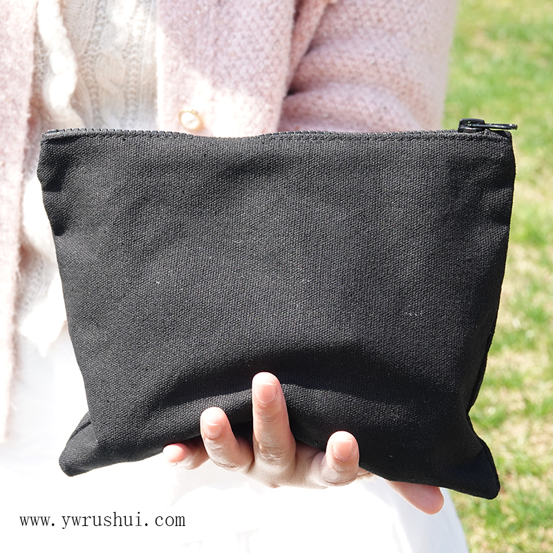 Black Canvas Makeup Bag with Black Resin Zipper Closure