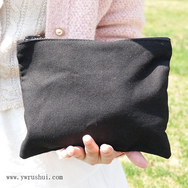 Black Canvas Makeup Bag with Black Resin Zipper Closure